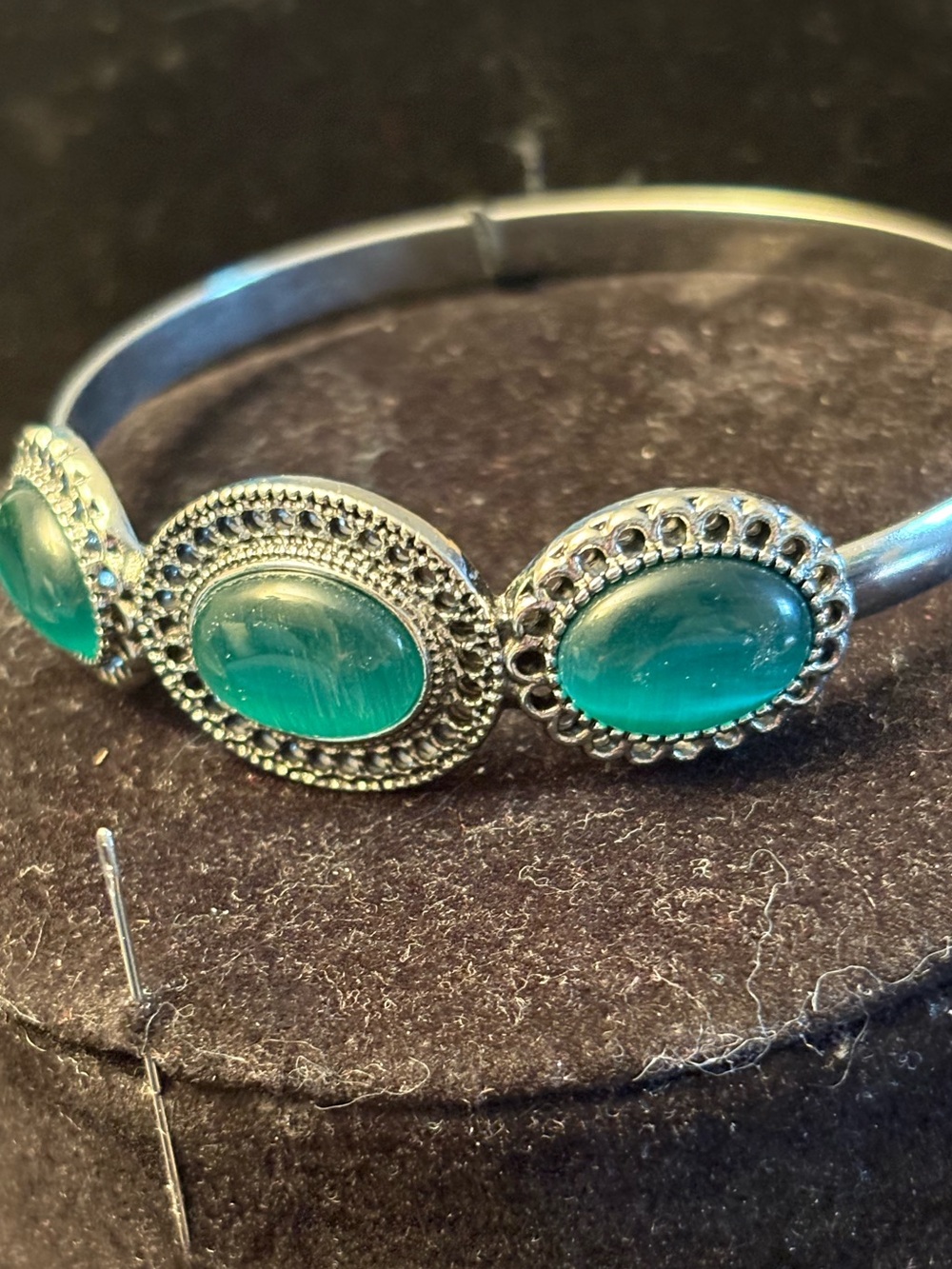 Silver-Tone Bracelet with Teal Cabochon Accents - Women's Jewelry